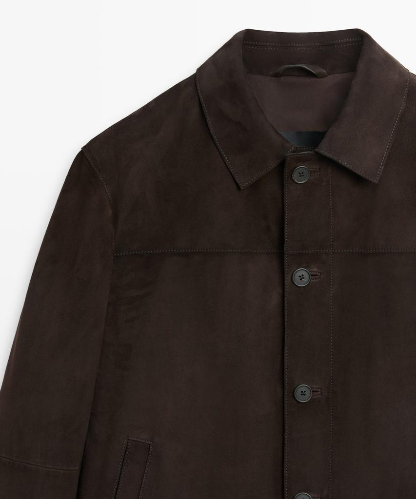Massimo Dutti Suede Leather Overshirt With Pocket Details
