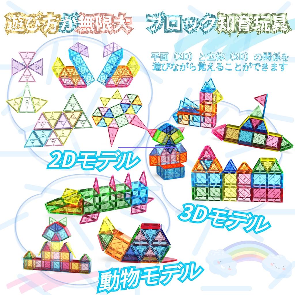 Magnetic Blocks 88PCS Transparent Color Educational Toy Magnetic Blocks Building Blocks Ages Christmas Safe ABS Japanese Instruction Manual 7.5cm 3,