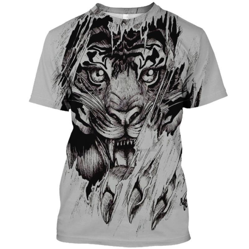 Letnia męska koszulka z nadrukiem zwierzęcym Casual 3d Plus rozmiar Punk z krótkim rękawem Street Sports sweter O Neck Tee bluza Harajuku
