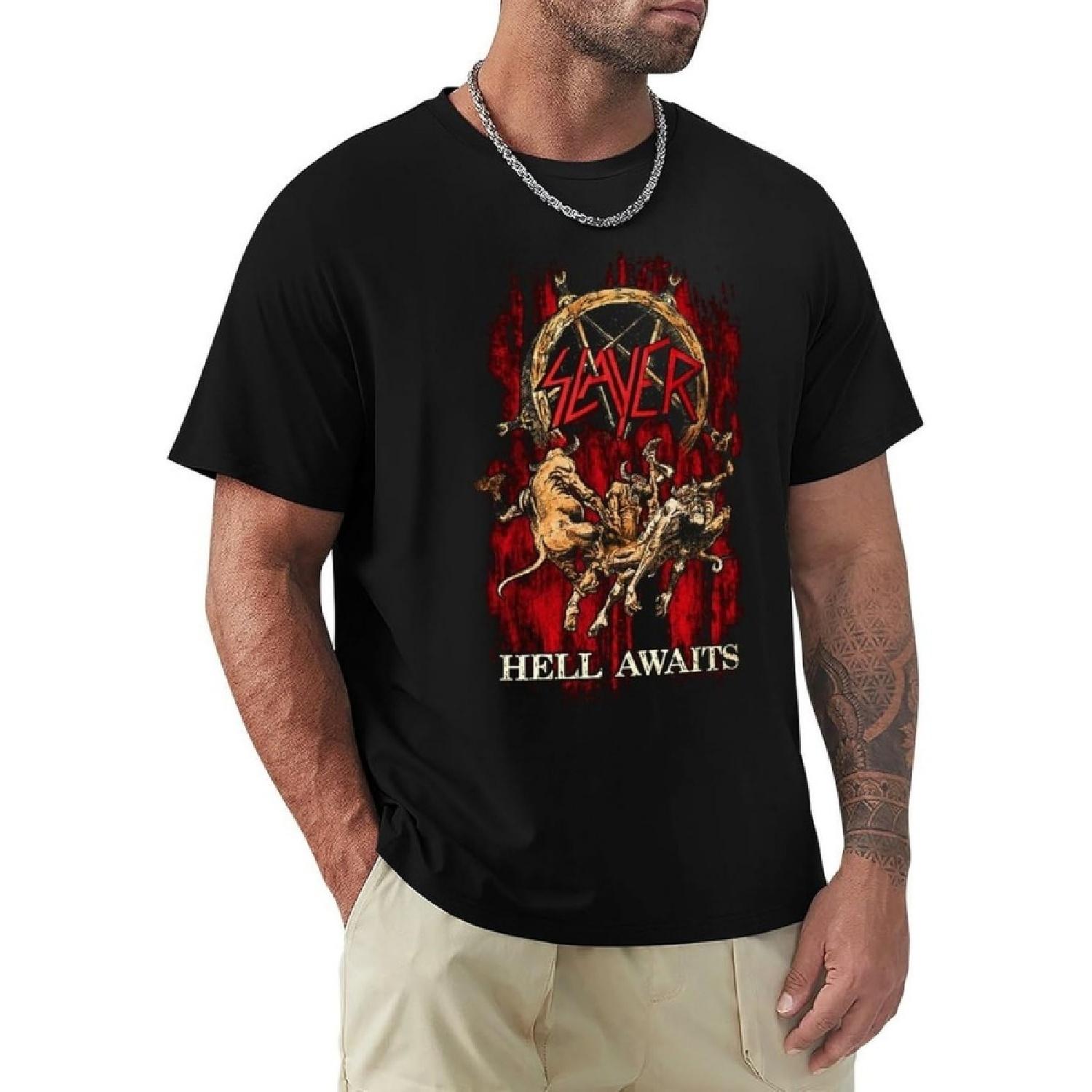 

JinJiLong Slayer Hell Awaits Men’s Active Quick Dry Crew Neck T Shirts XXXXXL чорний