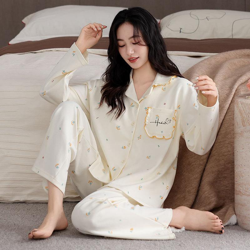 Pajamas women's spring and autumn pure cotton long-sleeved autumn 1011 new middle-aged mother autumn and winter high-end loungewear set