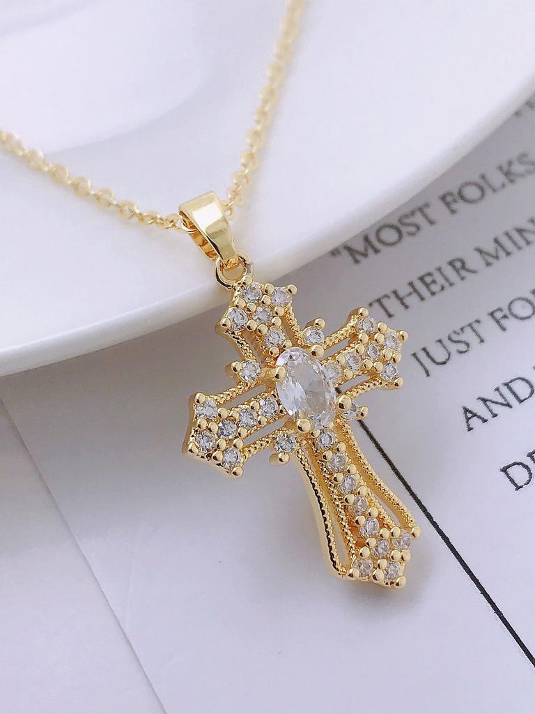 A zircon cross pendant necklace, a gift for friends, girlfriends, Christmas, Thanksgiving, Valentine's Day