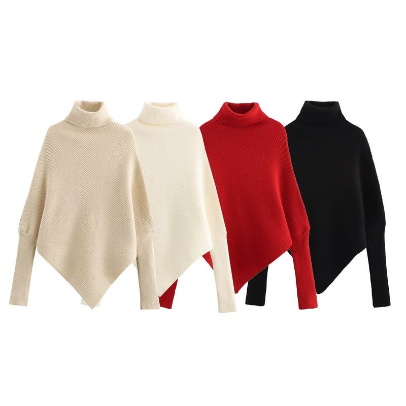 Kaslead New Arrival Women's Clothing Fashion Style Fashion Minimalist Turtleneck Asymmetrical Hem Knitwear