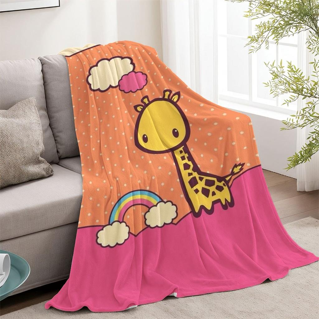Cute Giraffe Flannel Throw Blanket – Playful Cartoon Design, Soft Cozy Fleece for Home, Office, Sofa & Car – All-Season Use