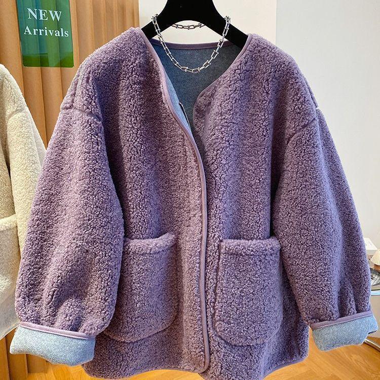 Palton de fleece Faux Lână de Miel pentru Femei Plus Size - Toamnă/Iarnă Larg, Casual, Top Îngroșat
