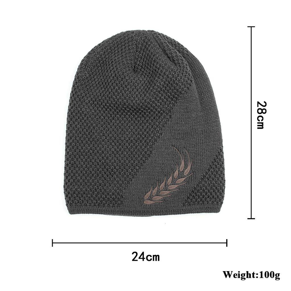Unisex Warm Winter Hat Fashion Wheat Embroidered Knitted Hat Men & Women Add Fur Lined Thick Ski Beanie Bonnet Cap