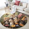 Kittens in Flowers Round Area Rug,Carpet Rug for Living Room Bedroom Sofa Playroom Decor,Non-slip Floor Mat