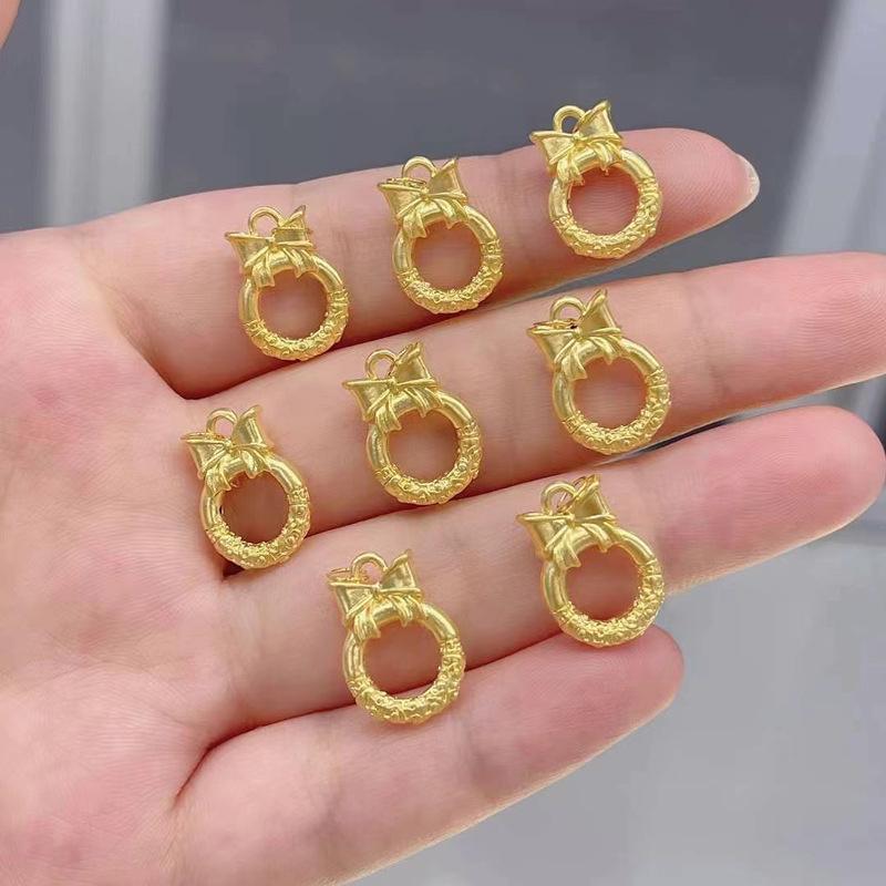 5D Pure Gold Butterfly Bow Knot Auspicious Clouds Qiankun Cudgel Princess Peace Buckle Necklace