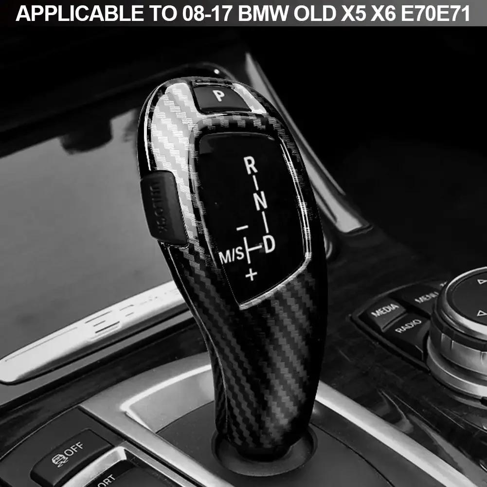 2 Stück/Set Kohlefaser Auto Schaltknauf Abdeckung Zierleiste Innenzubehör Auto Schalthebelmanschetten Für BMW X5 X6 E70 E71 2008-2017