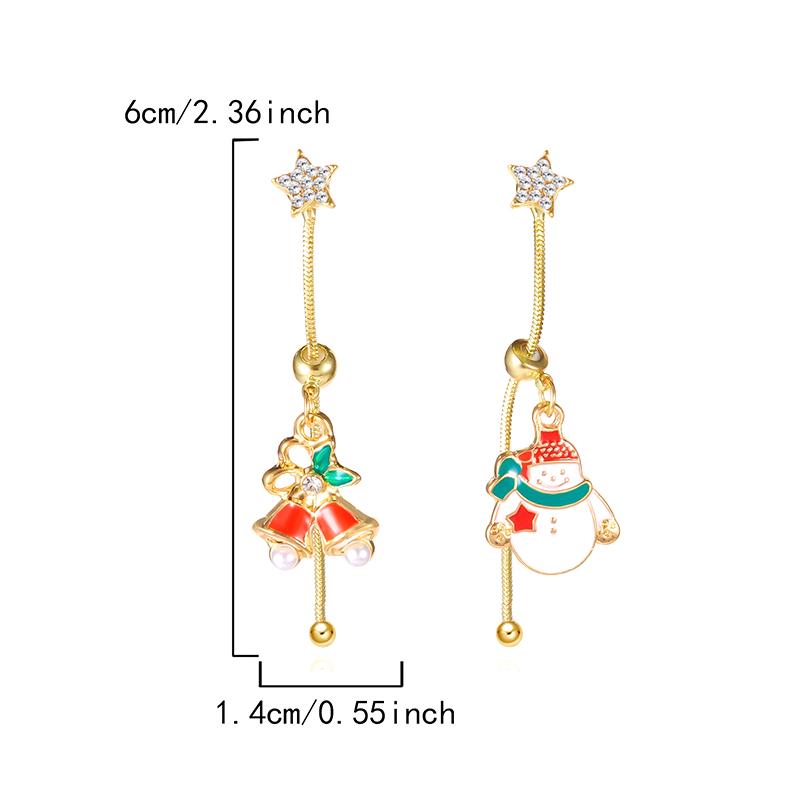 Asymmetric Moving Santa Claus Christmas Tree Drop Earrings For Women Zircon Star Snowman Bell Long Tassel Earring Party Jewerly