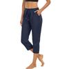 Women Drawstring Waist Capri Pants Soft Lightweight Cropped Lounge Pants with Pockets Relaxed Fit for Daily Wear