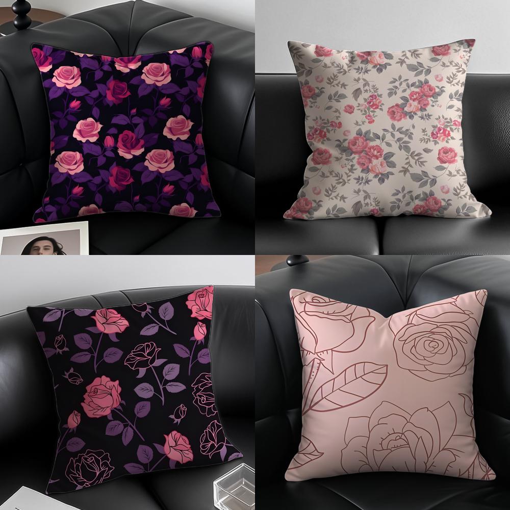 Elegant Pink Rose Art Cushion Cover Pillow Case Antidustmite Invisible Zipper Silky Plush Cushion