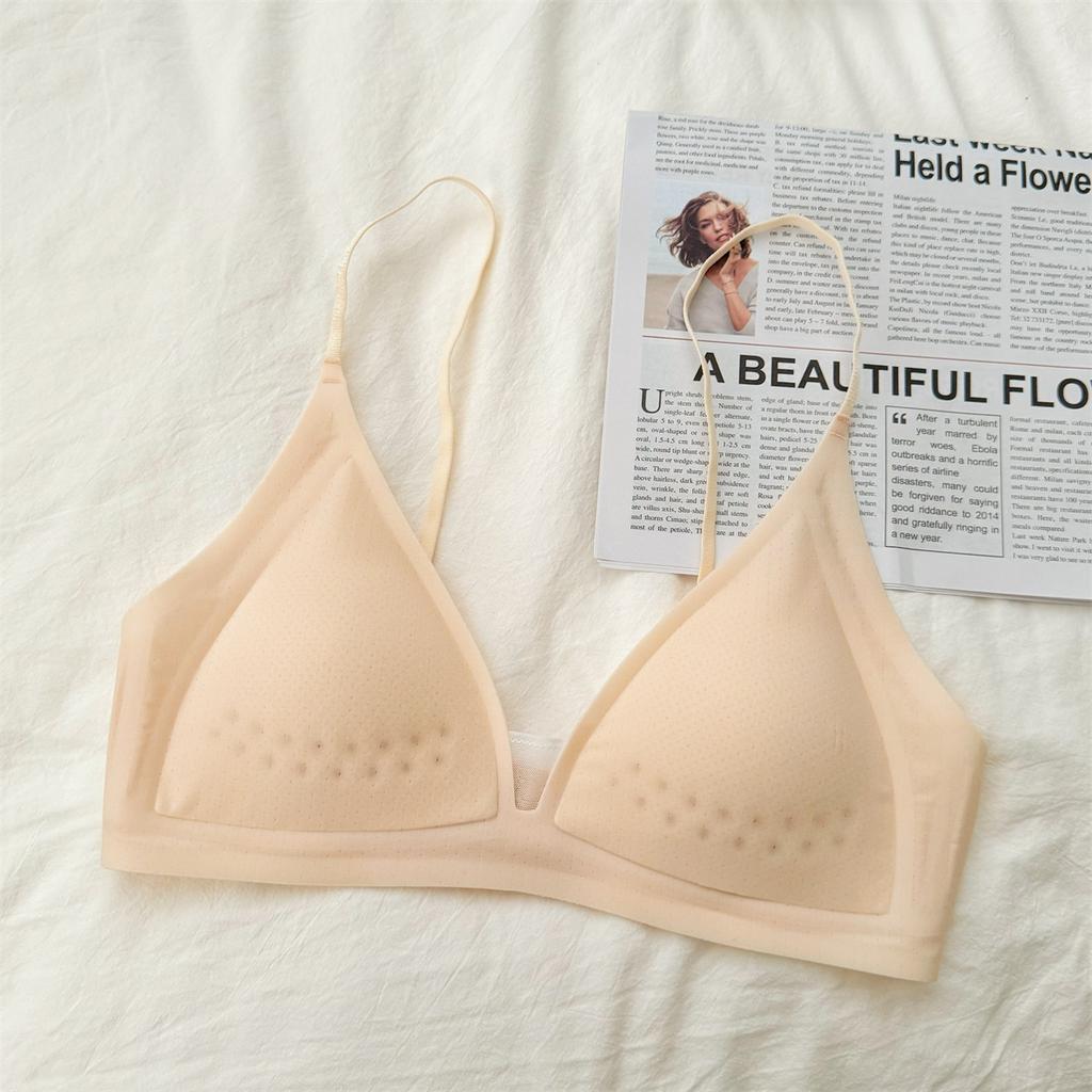 Ice silk seamless underwear women's small breasts gather holes cup no steel ring anti-sagging collection breasts comfortable bra