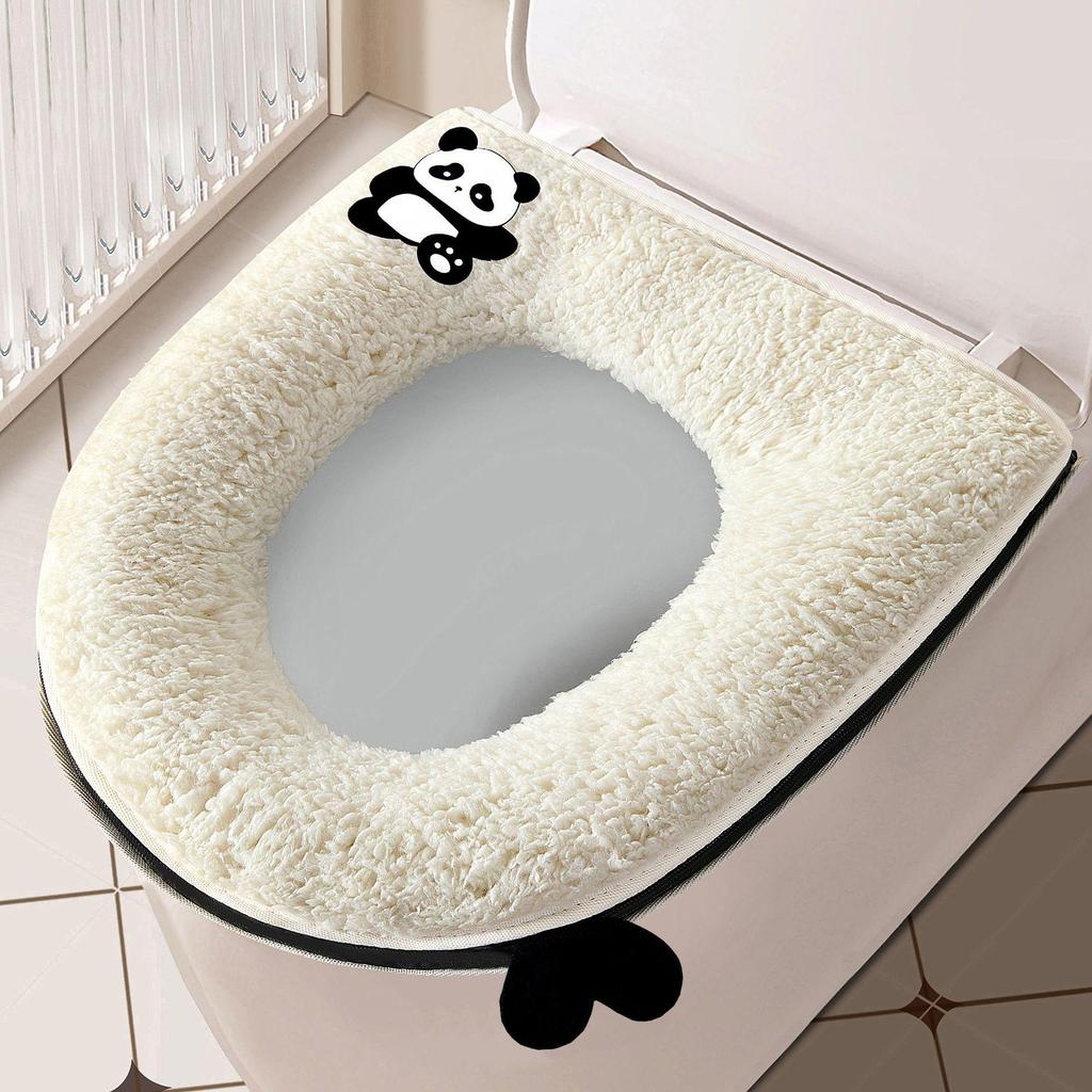 Four Seasons Universal Plush Toilet Seat Cover Set - Winter Thickened Zipper Style Cushion Ring.