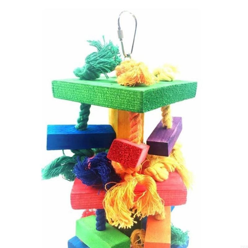 Colorful Natural Play Toy For Medium Large Birds Safe Chewing Bird Cage Hanging Activity Foraging Toy P9YB