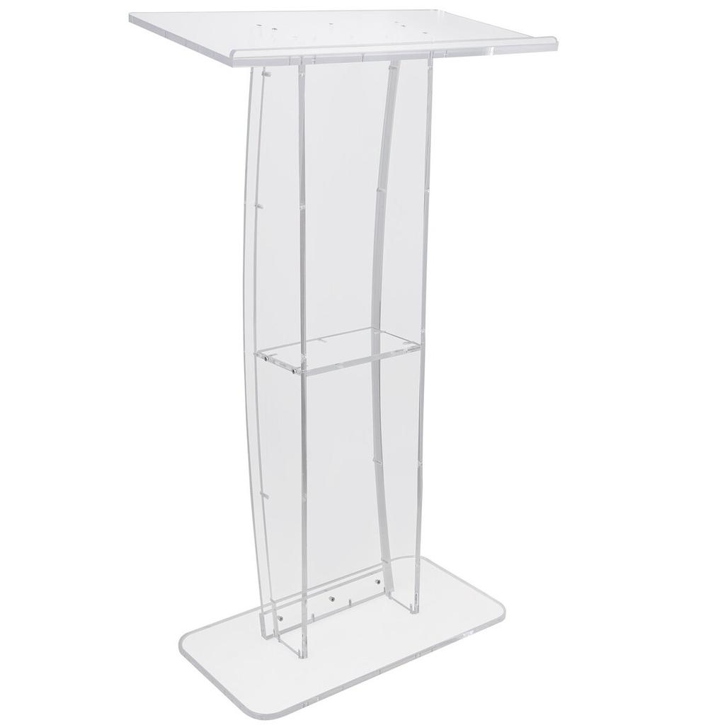 Acrylic Podium, 47" Tall, Clear Acrylic Podium Stand with Wide Reading Surface & Storage Shelf, Floor-standing Clear Pulpits Acrylic for Church Office