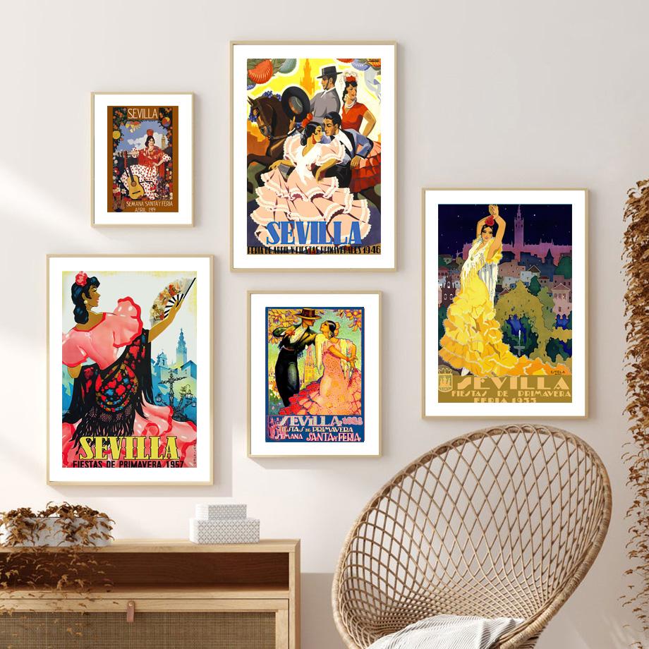 Sevilla Ciudad de Gracias Unicas Spania Vintage Reise Vegg Kunsttrykk Lerret Maleri Nordisk plakat Dekor Bilder Stue