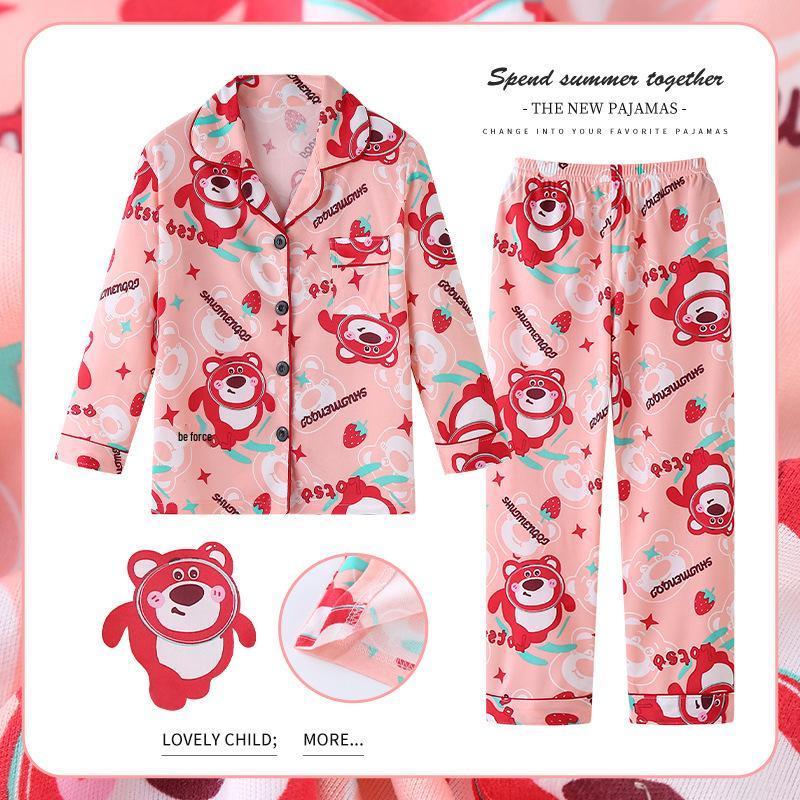 Children's Spring/Autumn Cartoon Print Pajamas, Long-Sleeve Cardigan Style for Boys and Girls
