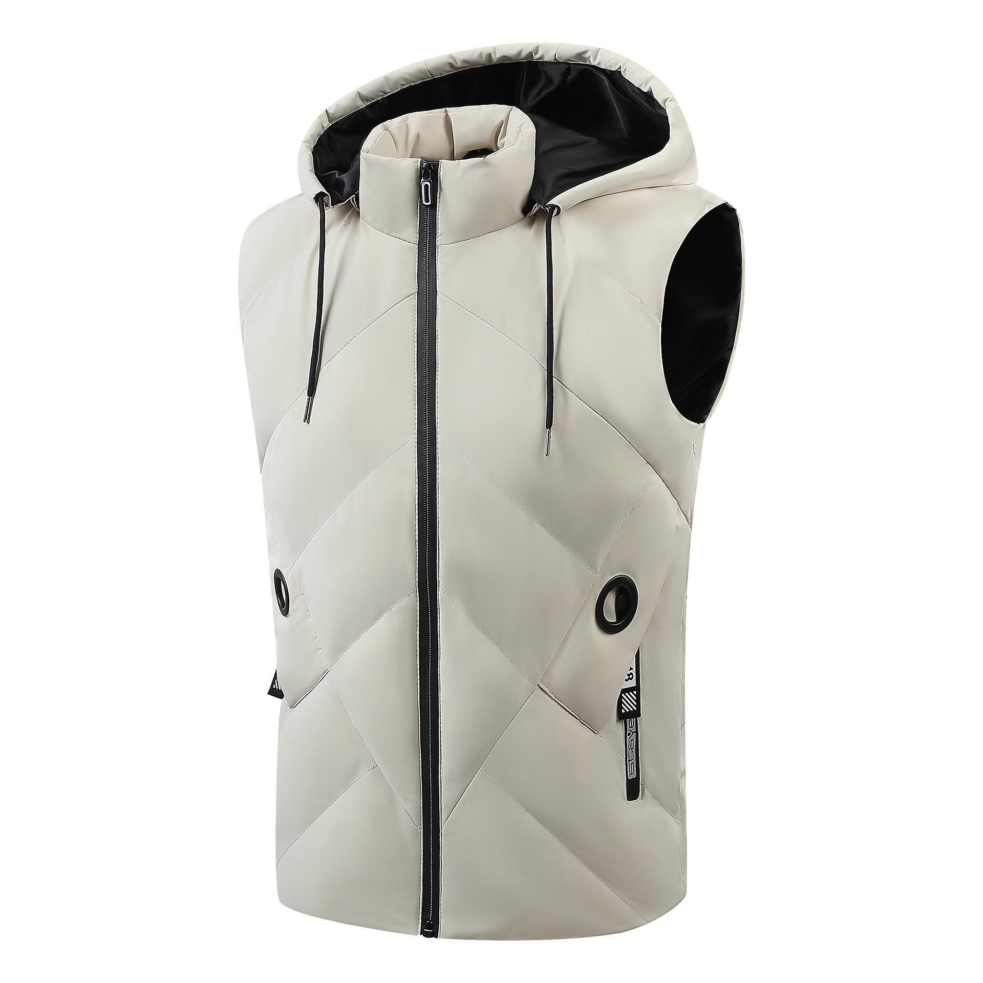 

Мужской жилет из хлопка с капюшоном - тонкий, теплый, молодежный трендовый жилет (Большой размер) M покинуть белый