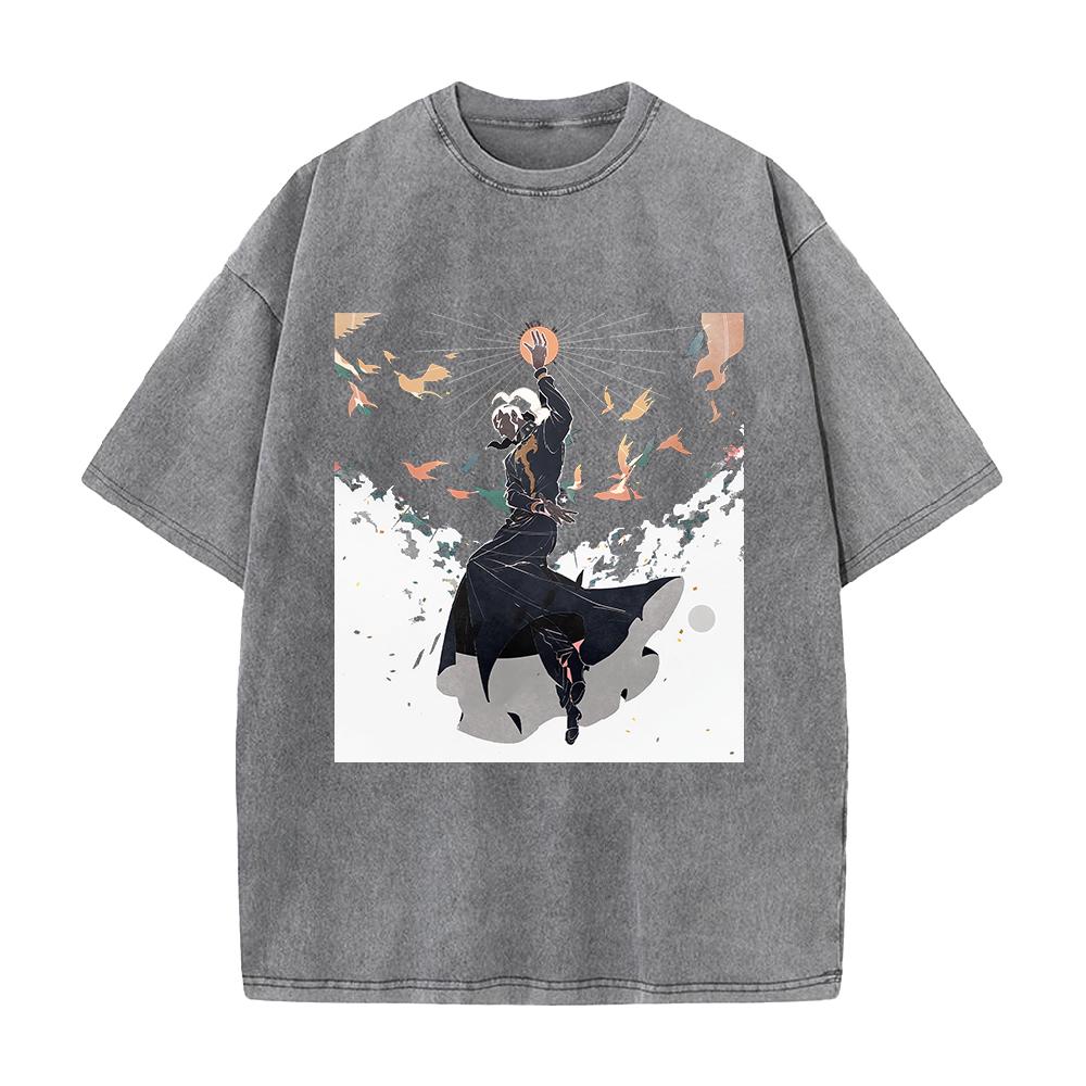 Hot Anime JoJos Bizarre Adventure Pucci Enrico Graphic Tee Men Washed Cotton Tshirt Casual Tshirt Harajuku Vintage T Shirt
