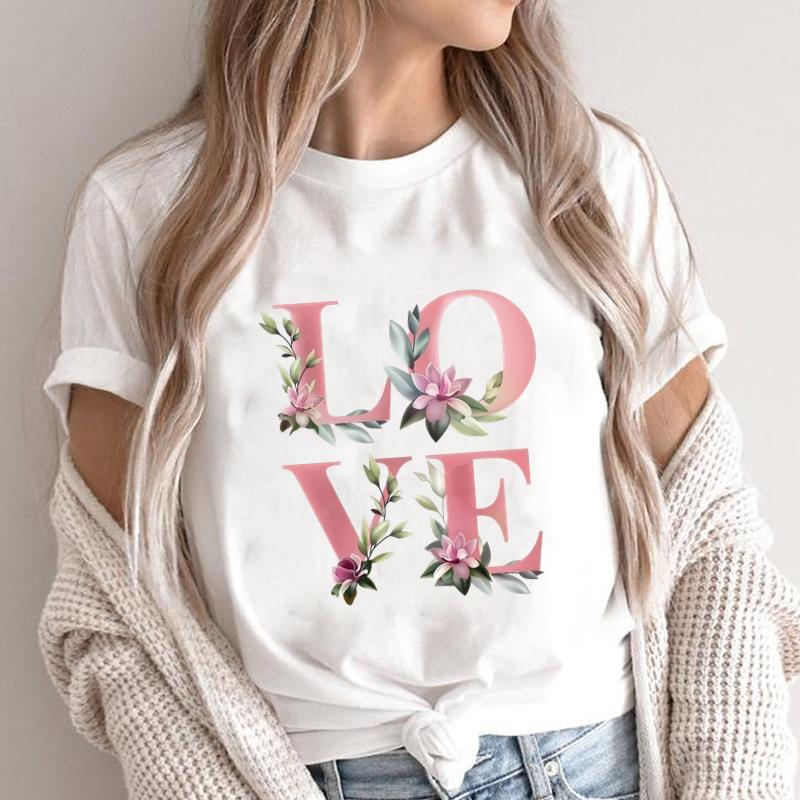 (Asian Size) feather style lovely Print Short Sleeve T-shirts Fashion Female Casual Women's Top T Clothing O-neck Graphic Tee