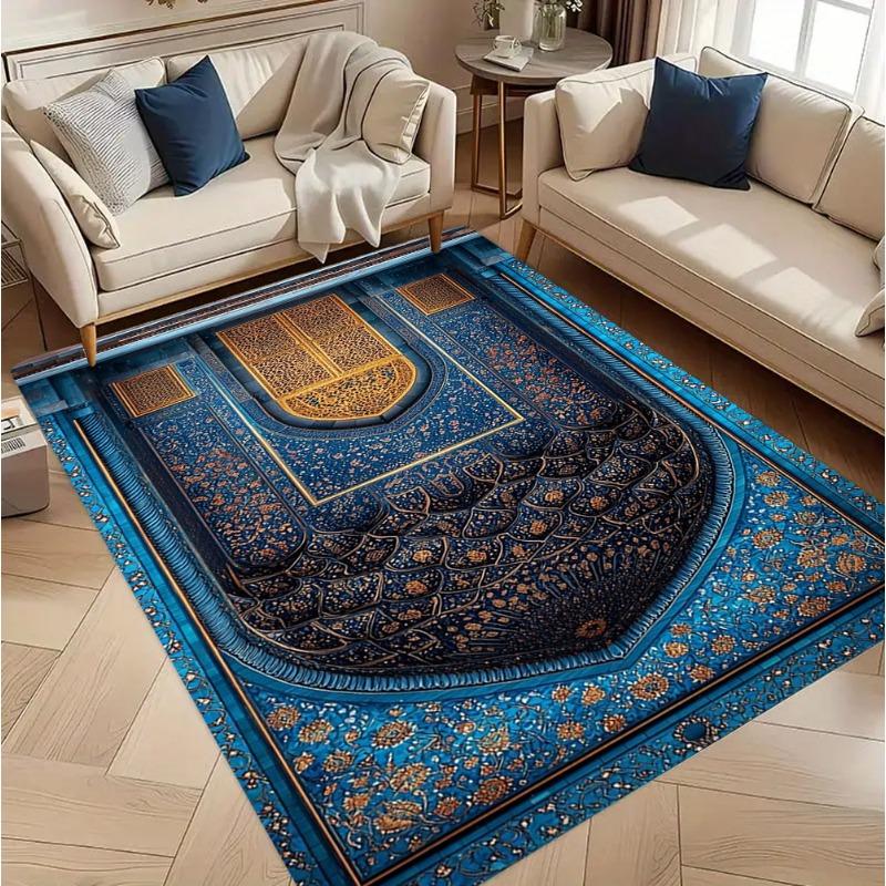 

Oriental Mosque Carpet - Architectural Dome Design with Geometric Floral Border Non-Slip Large Area Rug for Cultural Home Decor 50x80cm