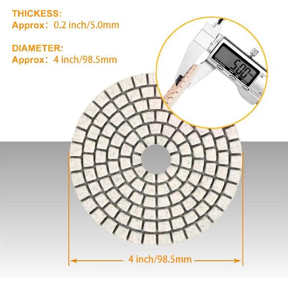 SPTA 15Pcs Diamond Wet Polishing Pads Set, 4 Inch, White, 50#-6000#, For Granite, Concrete, Marble, Stone, Tiles, With Floor Grinder Or Polisher