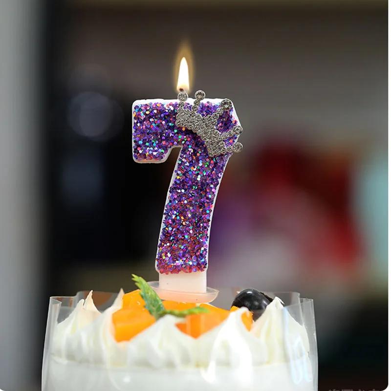 Children's Birthday Candles 0-9 Number Purple Crown Princess Cake Decorative Candle for Cake Decoration Anniversary Party