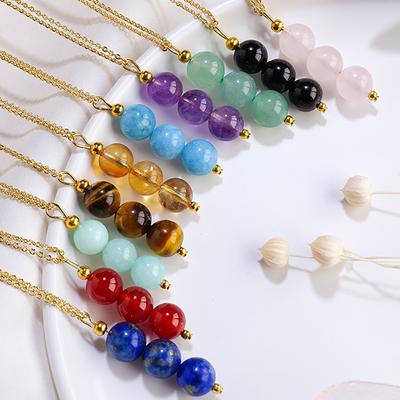 1pc Natural Stone Bead Necklace Amethysts Tiger Eye Crystal Pendant Necklace for Women Jewelry Gift