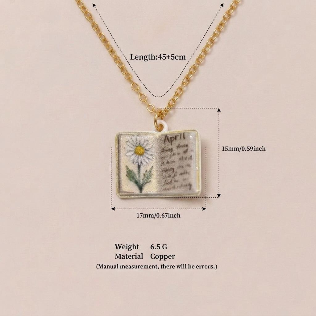 Enamel Book Pendant Necklace, Vintage Small Book Charm for Women
