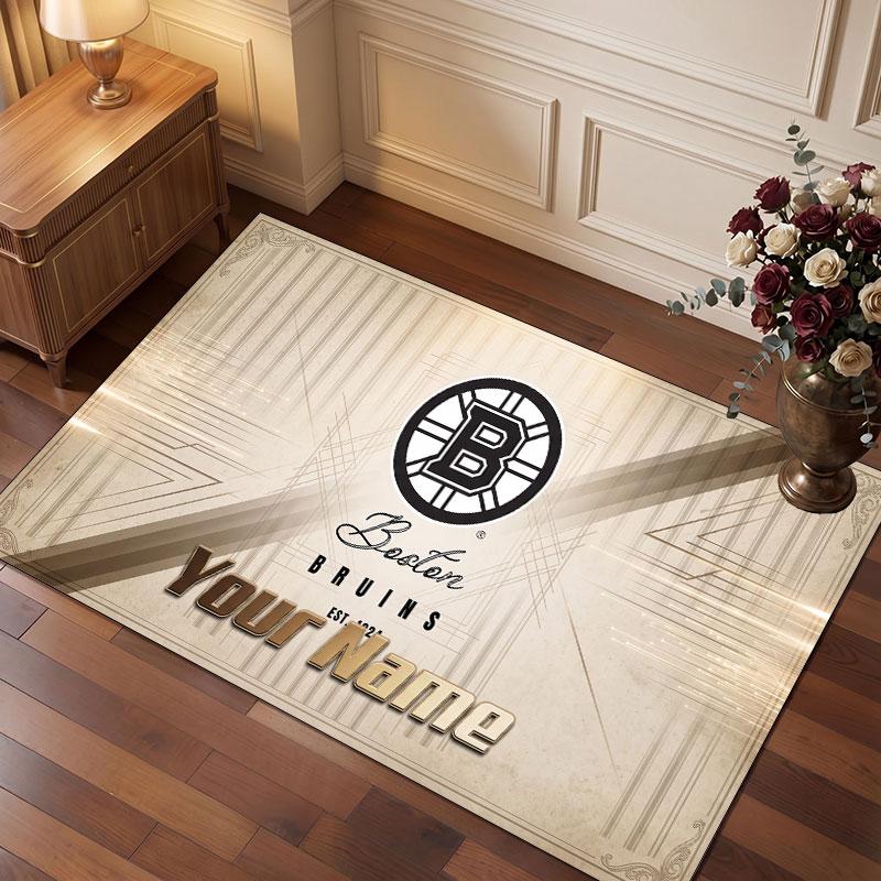 Tappeto in Cristallo Vellutato Personalizzato Boston Bruins, Tappeto Morbido Antiscivolo con Testo Nome Personalizzato per Soggiorno Camera da Letto