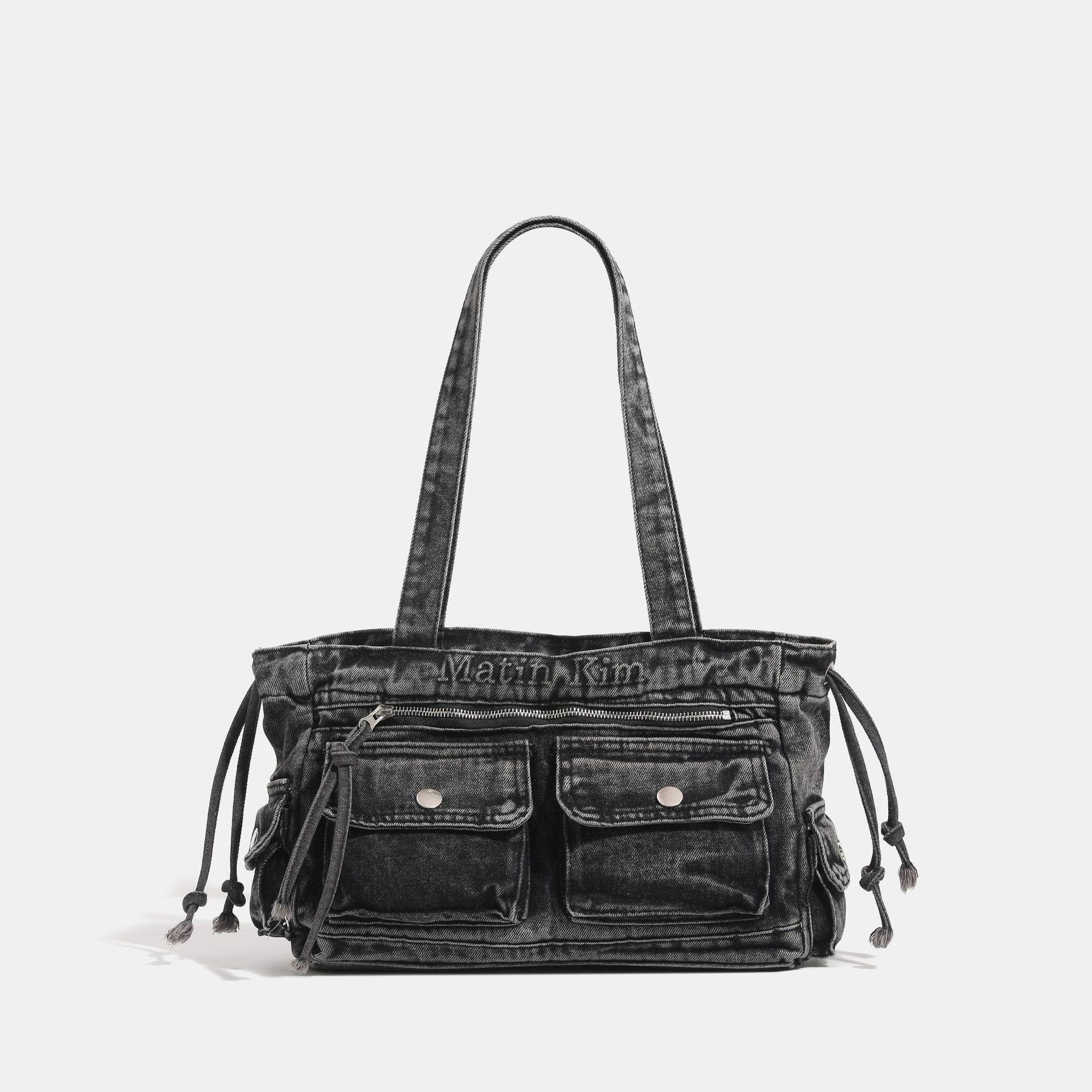 

Джинсовая сумка-тоут в корейском стиле MK через плечо - Большая вместимость, Универсальная, Высококлассная сумка на одно плечо чёрный