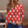 Women's Casual Fashion V-neck Loose Versatile Christmas Print Three-quarter Sleeve Top