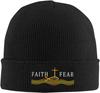 Black Knitted Beanie with Faith Over Fear  Cross Patch Religious Inspirational Winter Warm Skull Cap for Unisex Women
