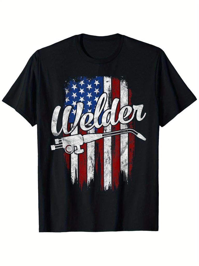 American Flag WelderDistressed Design with Welder Graphic  Welding Tools100 Cotton Oneck Casual Printed Mens Tshirt