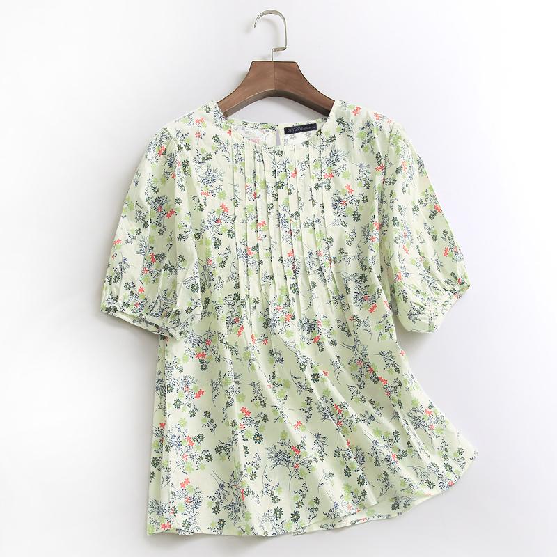 

ZANZEA Женская повседневная блузка с круглым вырезом, цветочным принтом и коротким рукавом M зелёный