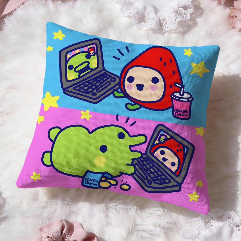 Cute Cartoon Tamagotchi Cushion Cover Premium Comfort Reversible Pillow Cove -Two In One Design For Any Room & Car Interior