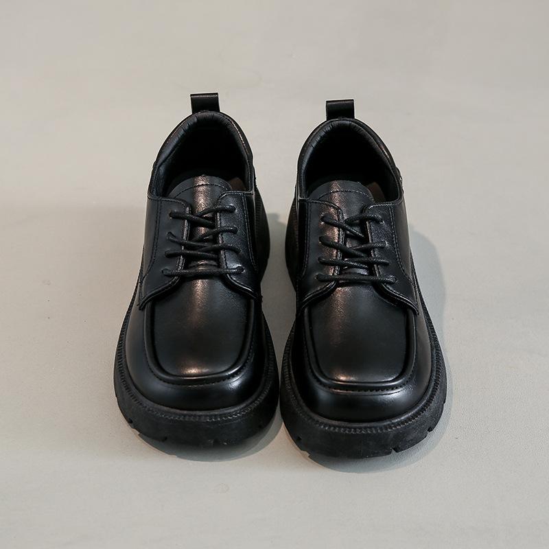 Autumn New Glossy Small Leather Shoes Women's Tide Thick Sole Heightening Lace-up Retro College