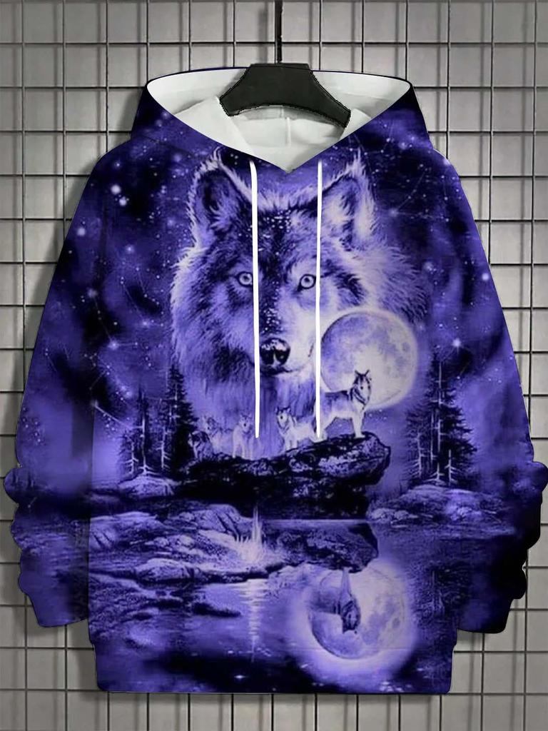Men's Hoodie 3d Print Animal Tops Wolf Graphics Long Sleeve Hoodie Fashion Casual Autumn Unisex Tops Oversized Hooded Streetwear
