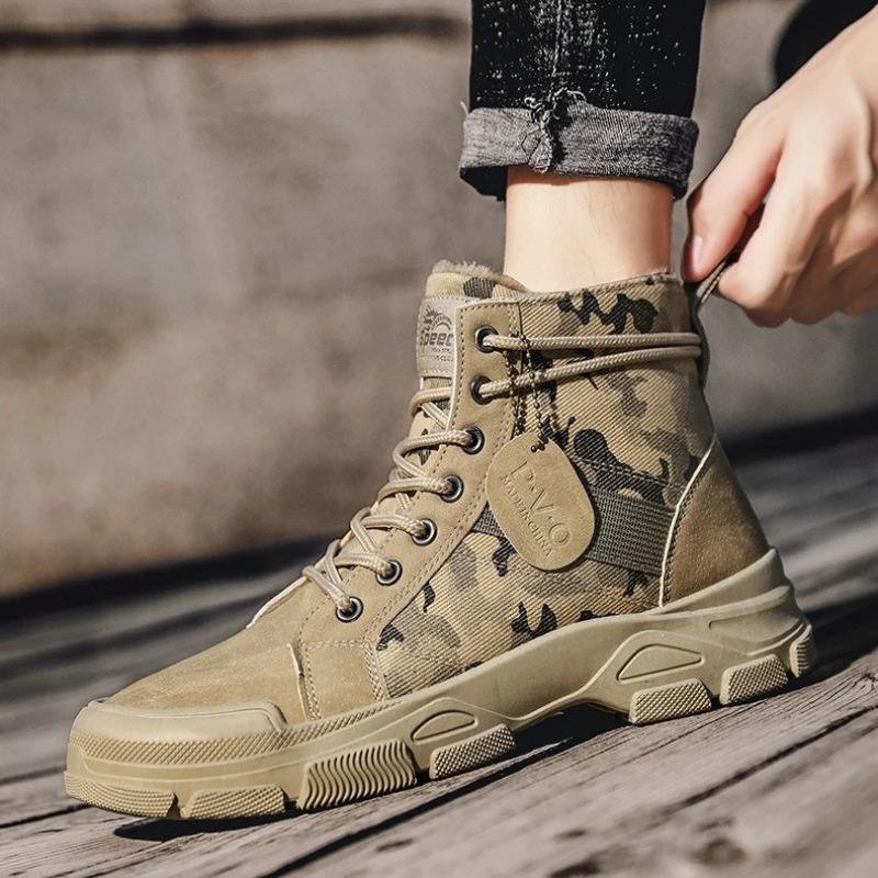 Herren High Top Stiefel Camouflage Trainingsstiefel Schnürung Knöchelhoch Klassische Atmungsaktive Canvas Stiefel für Herren Rutschfeste Wanderschuhe