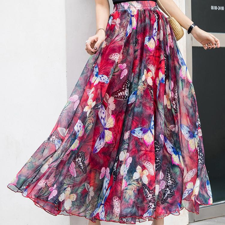 Women Chiffon Half-body Dress 2025 Spring Summer New Floral Half-body Vacation Style Beach Skirt