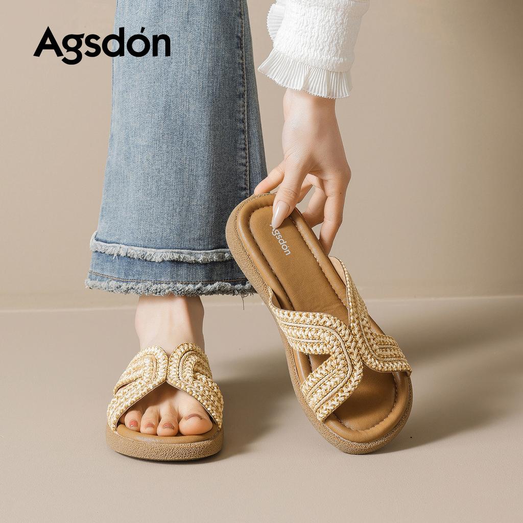 Retro woven flat-bottomed slippers new spring cool slippers cross-strap one-word