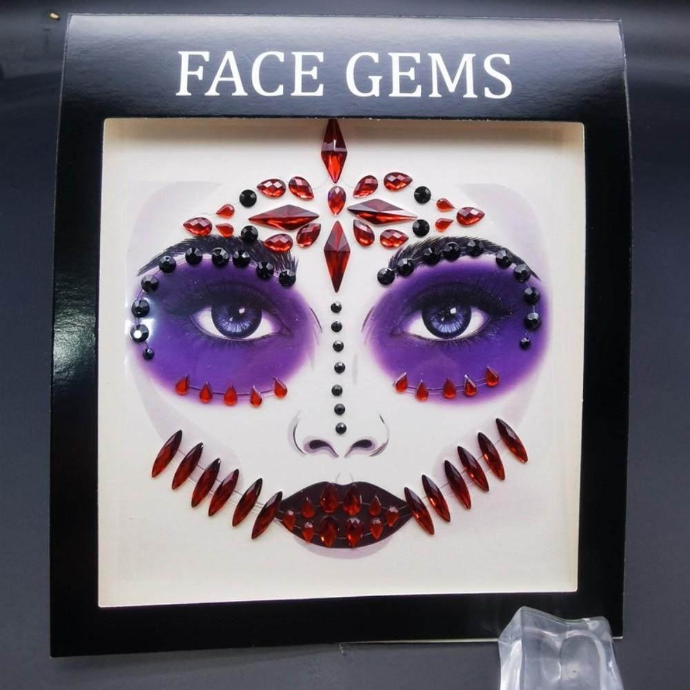 3D Resin Face Rhinestone Sticker Shiny Jewelry Face Sticker Halloween Fake Tattoo  Body Art
