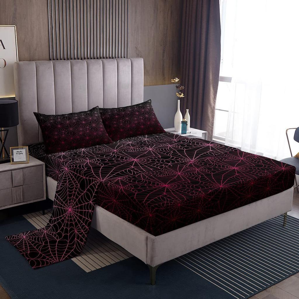 Spider Web Personality Pattern Bed Hat Four-Piece Bedding Set Bedroom Dormitory Bedding Decoration