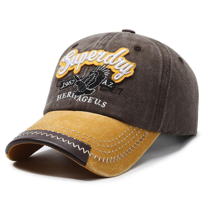 Spring and Autumn New Eagle Embroidered Hat Washed Old Alphabet Baseball Cap Retro Versatile Men's and Women's Contrasting Hat