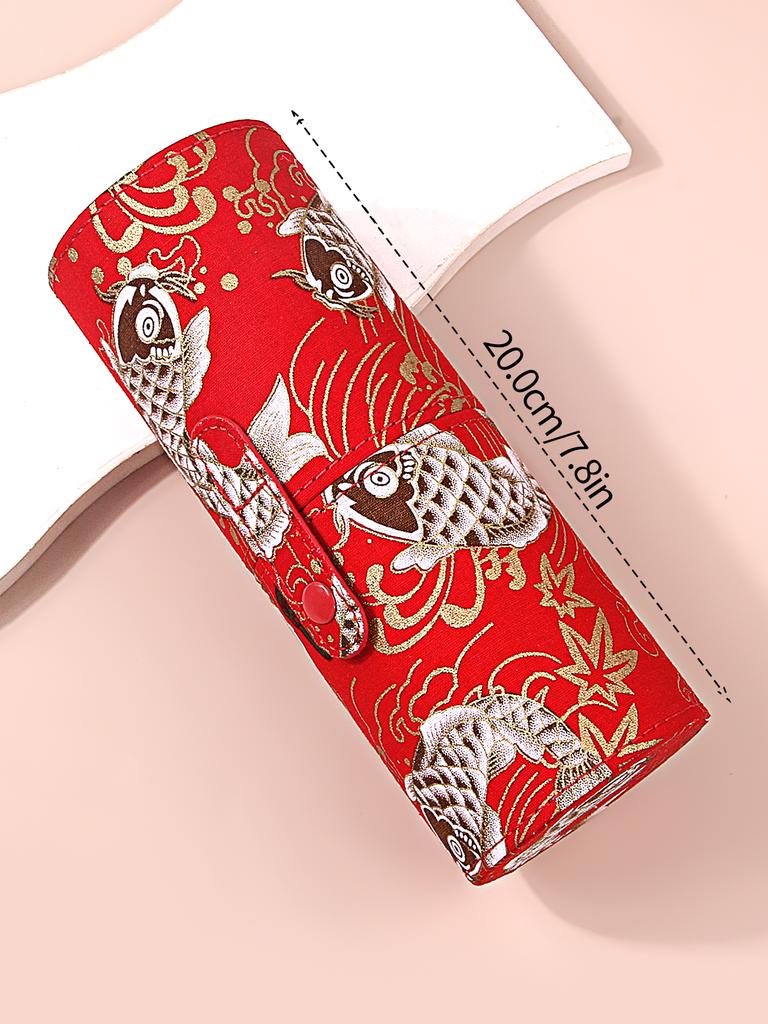 Good Luck Koi New Chinese Makeup Brush Storage Bucket with Cover Dustproof Makeupbucket Large Capacity Desktop Storage Penholder