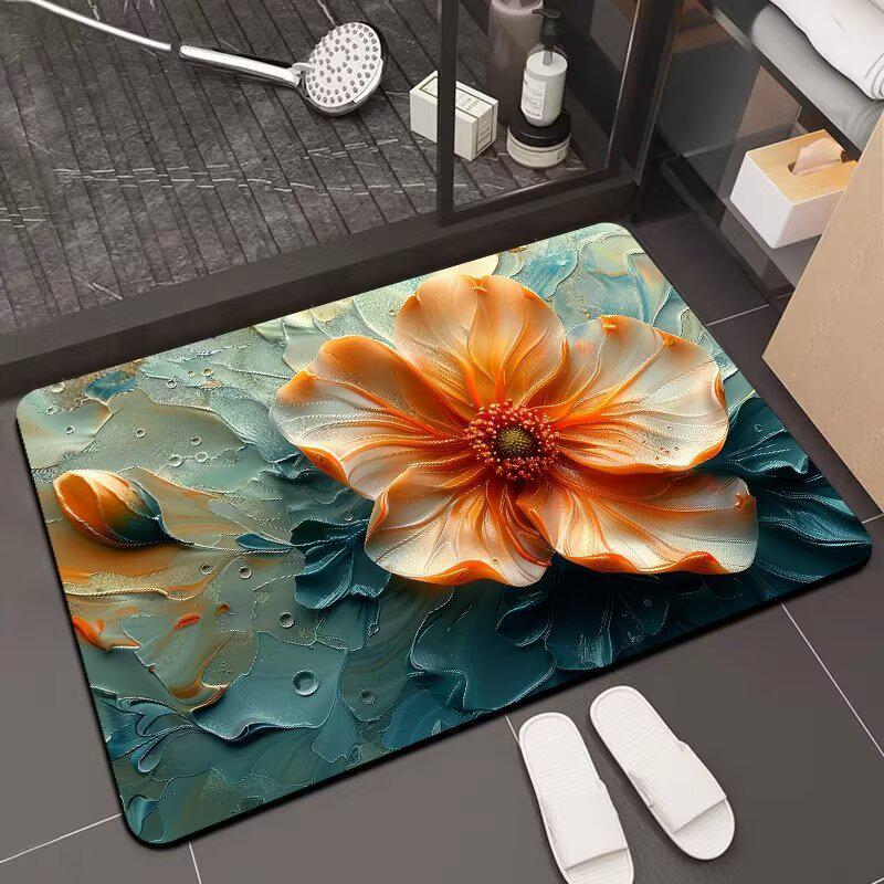 3D Floral Diatom Mud Quick-Dry Bathroom Mat - Absorbent, Soft, Non-Slip Toilet & Kitchen Carpet