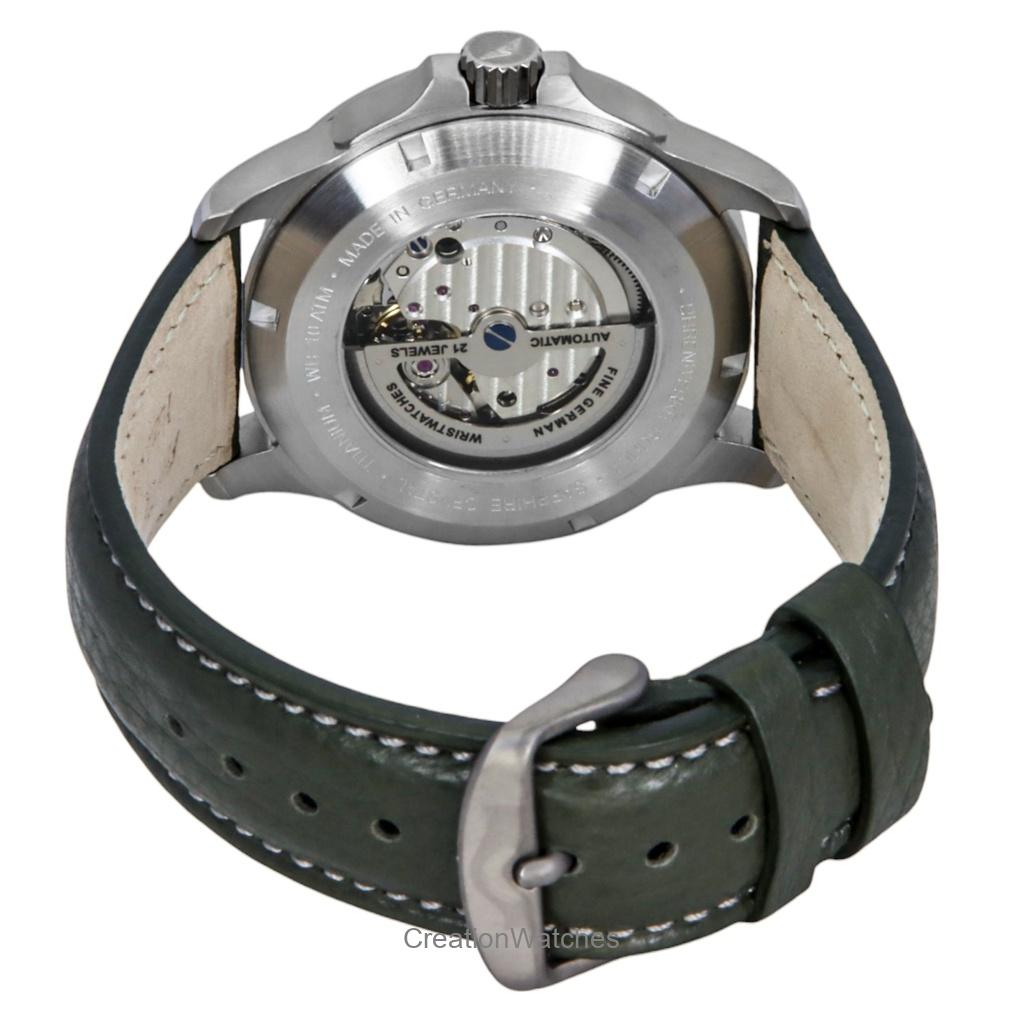 Bauhaus Aviation Leather Strap Dark Green Dial Automatic 28644 100M Men's Watch