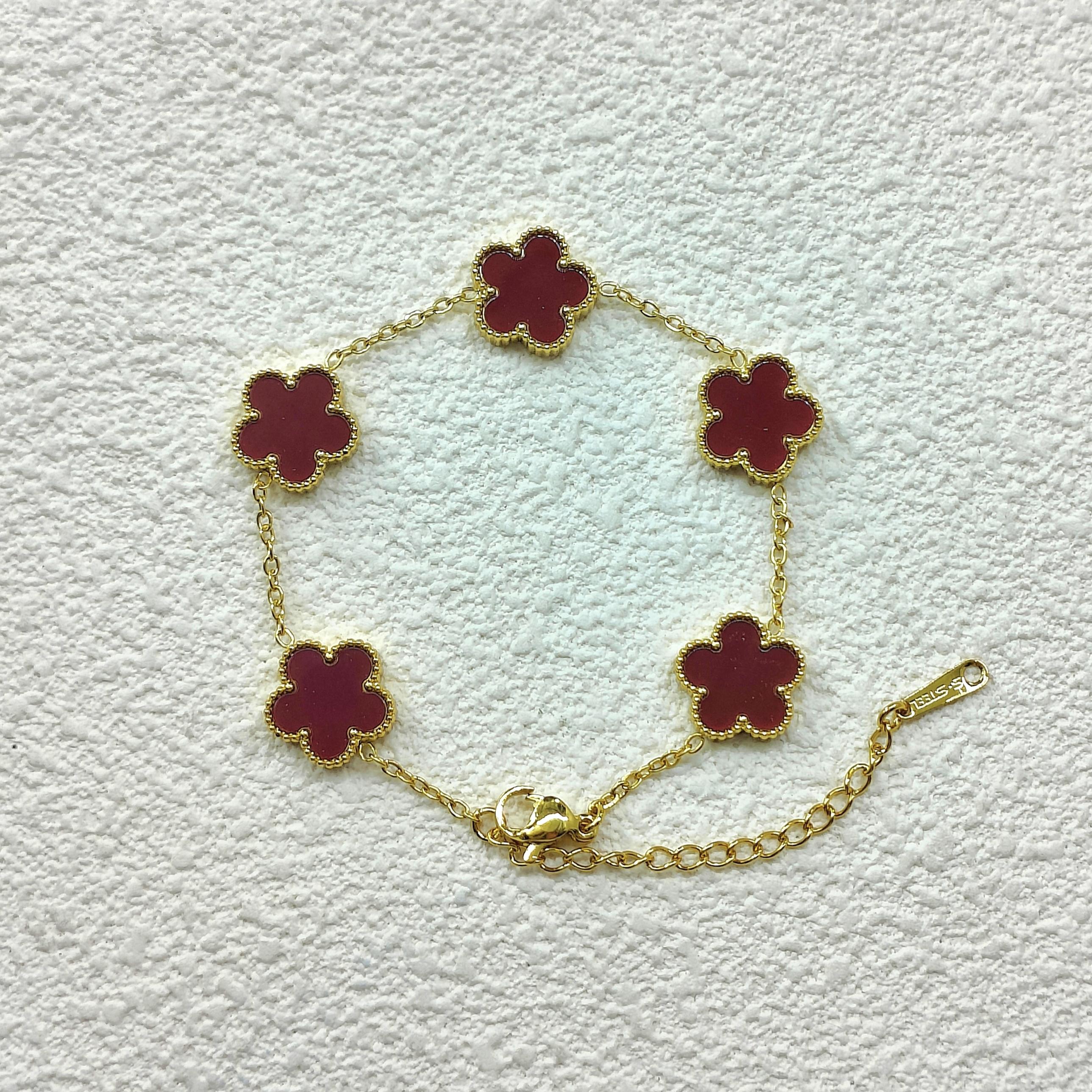 

Модные браслеты из нержавеющей стали с цветами для женщин, трендовый металлический браслет золотого цвета, для вечеринки, дня рождения, на каждый день, милые романтические украшения 23cm вино красного