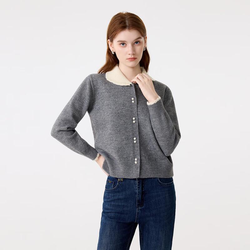 FivePlus Women's Contrast Doll Collar Knit Cardigan